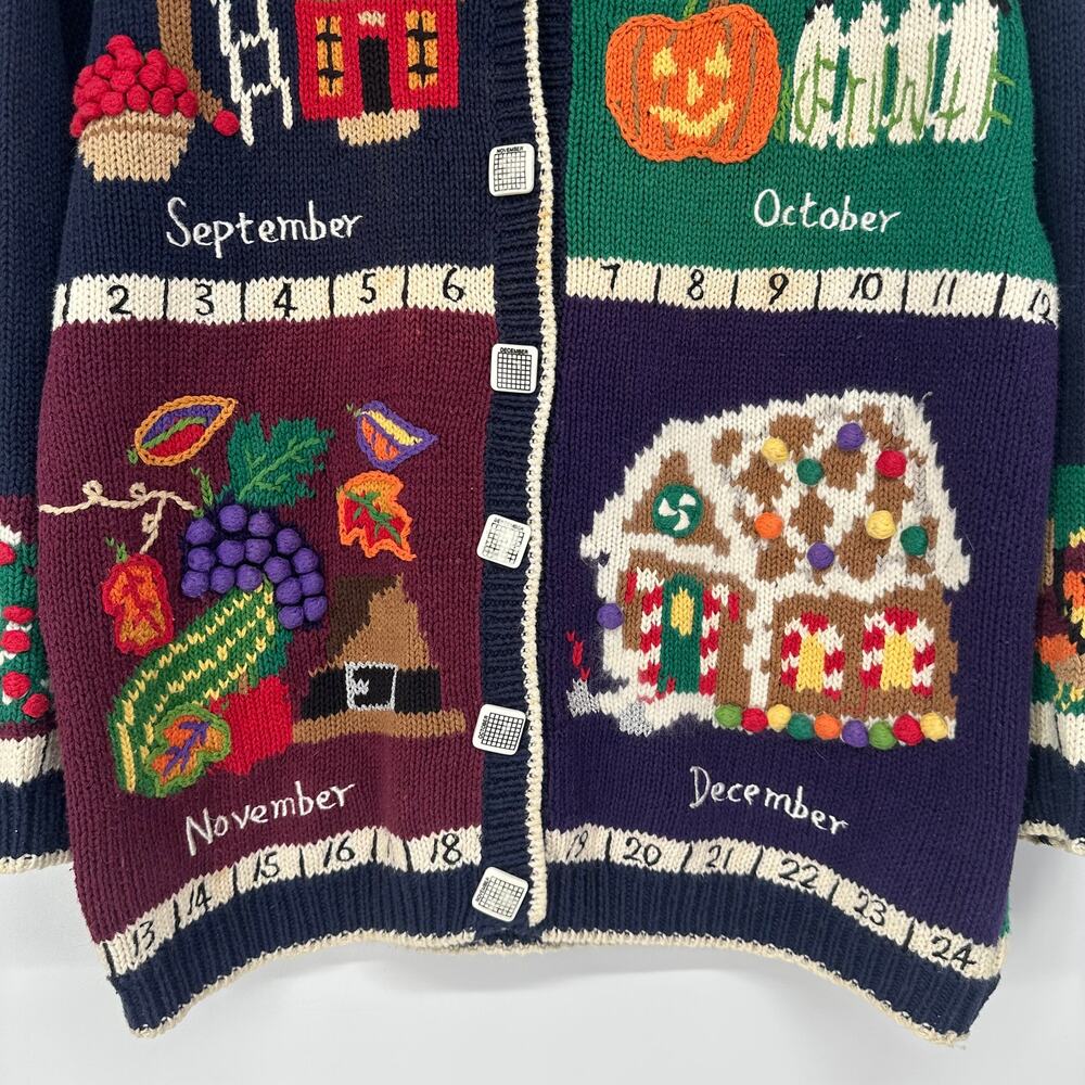 Vintage 90’s Teacher Sweater Fall Winter Months Novelty Chunky Knit Cardigan - Picture 3 of 14
